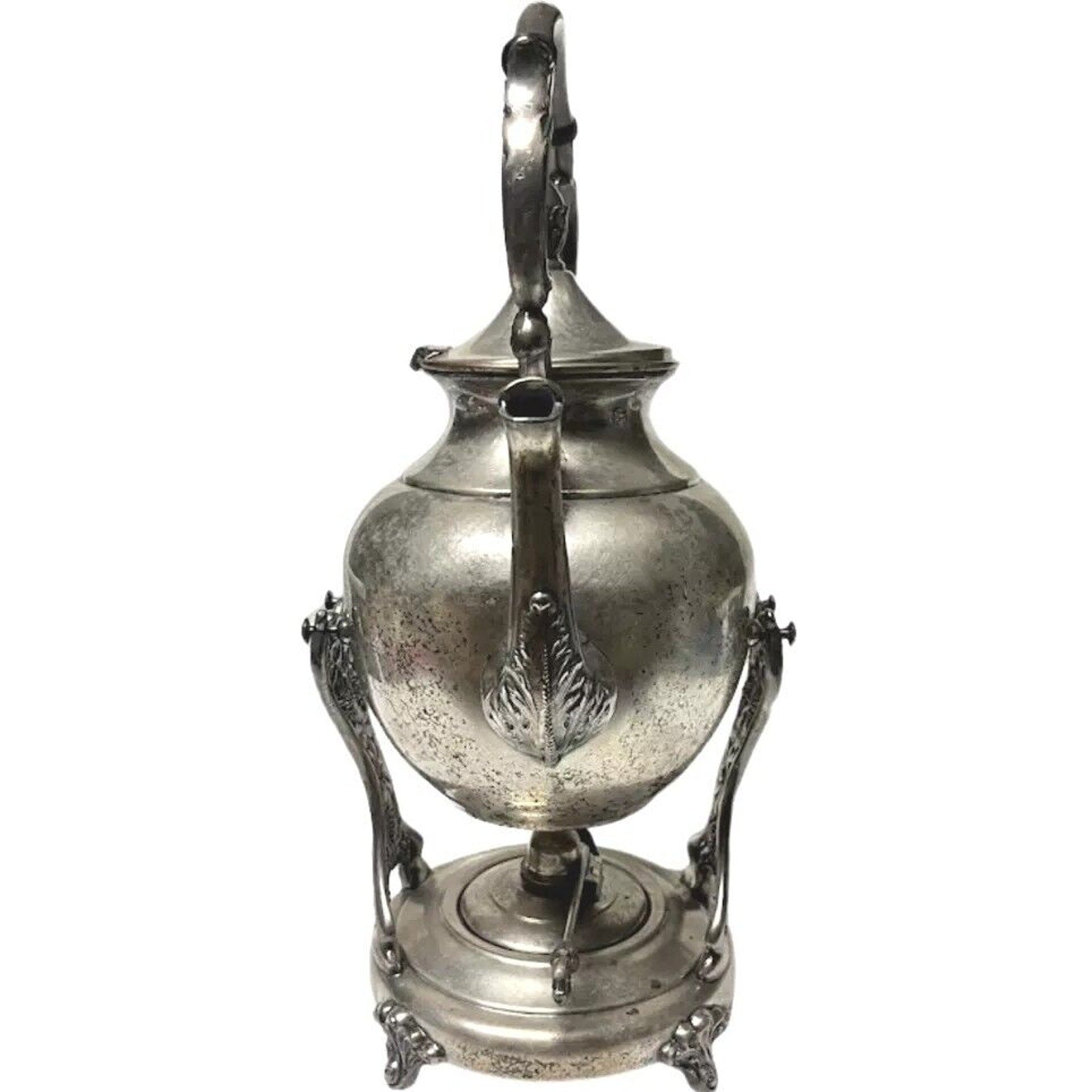 Antique Victorian Silver on Copper Teapot with Stand and Burner England