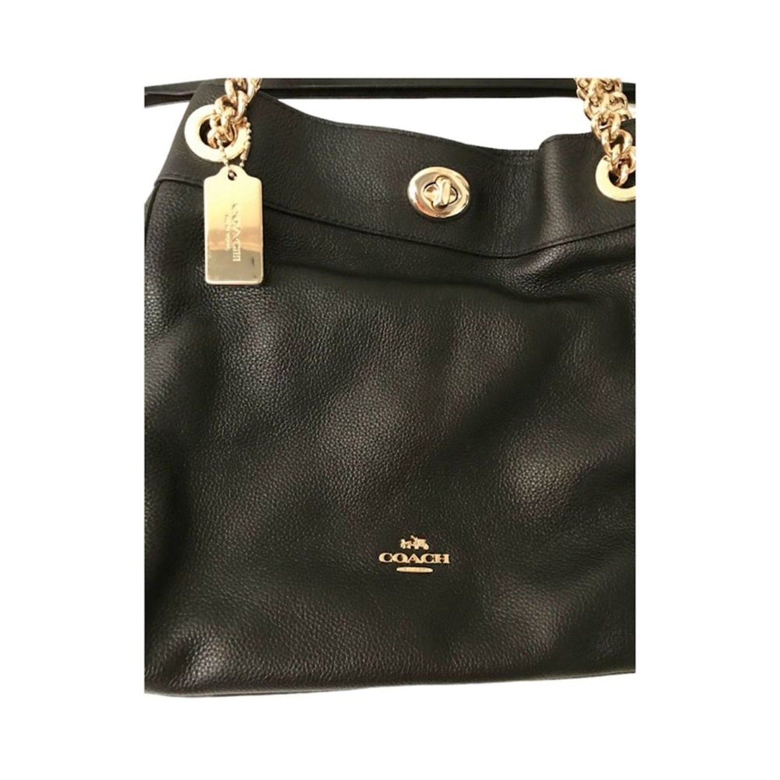 NWOT Coach Turnlock Edie Pebble Leather Shoulder Bag Beachwood Black Gold 36855