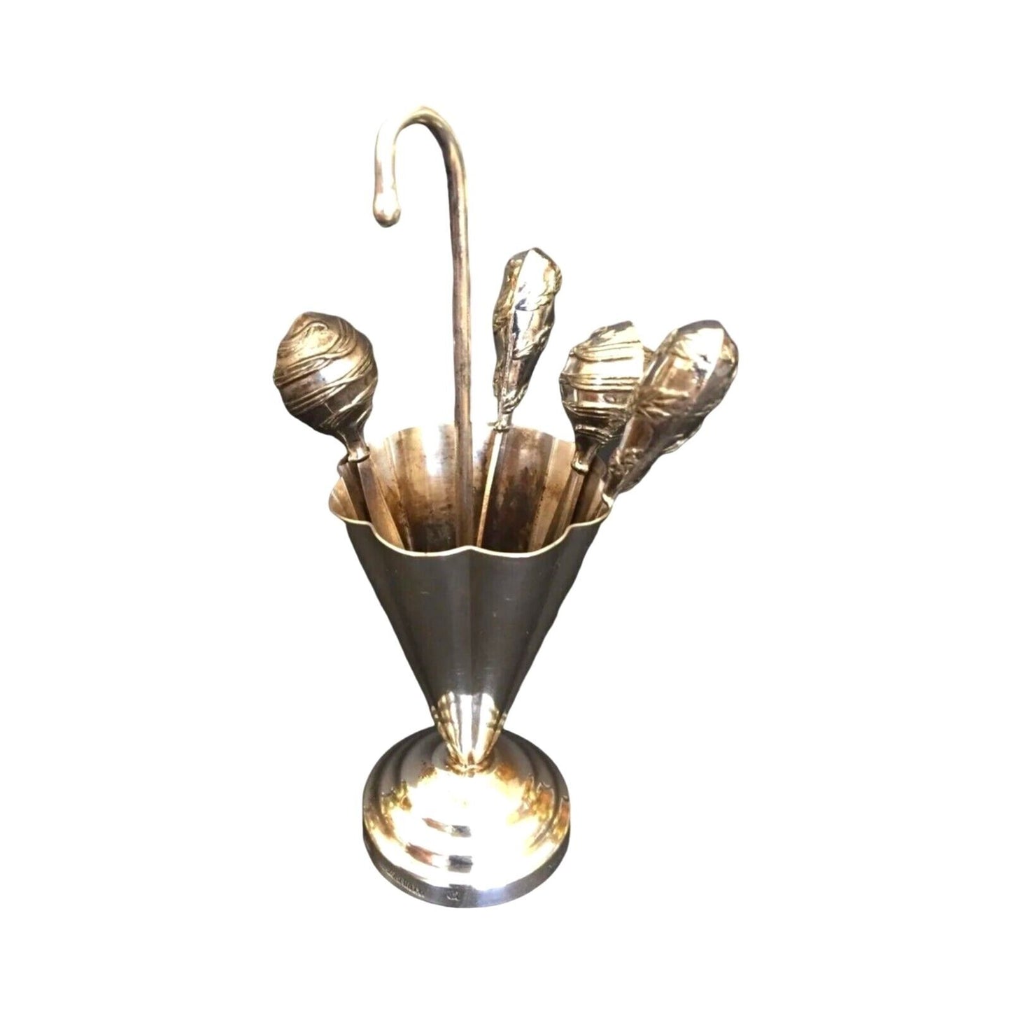 Antique Hazorfim Israel Umbrella 4 Toothpicks Holder Sterling Silver Judaica