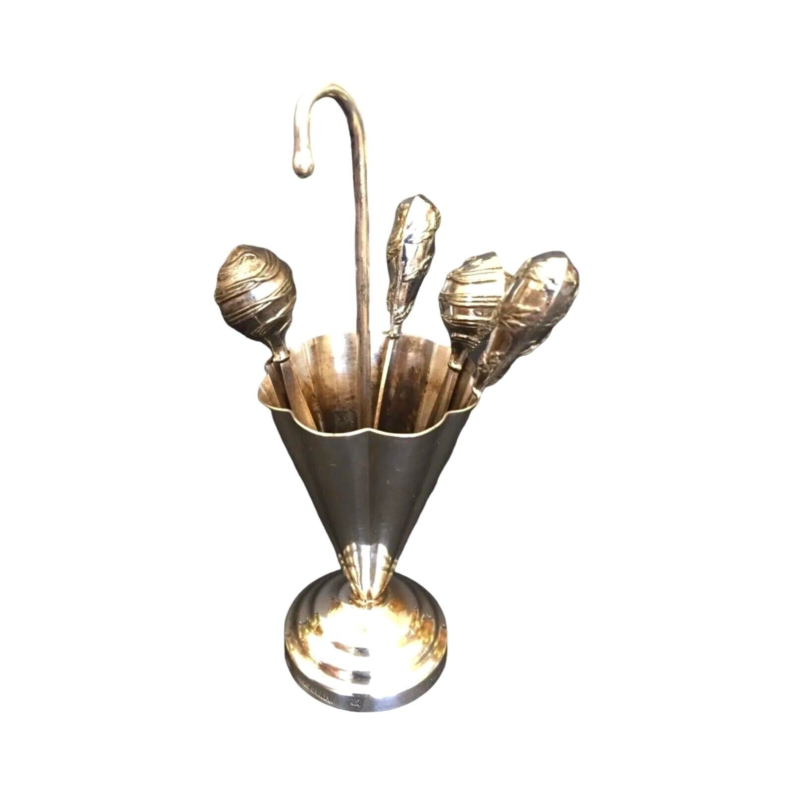 Antique Hazorfim Israel Umbrella 4 Toothpicks Holder Sterling Silver Judaica