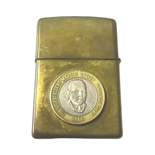 Brass Zippo Lighter Bradford Pa Usa Native American & Marcus Garvey Hero Coin