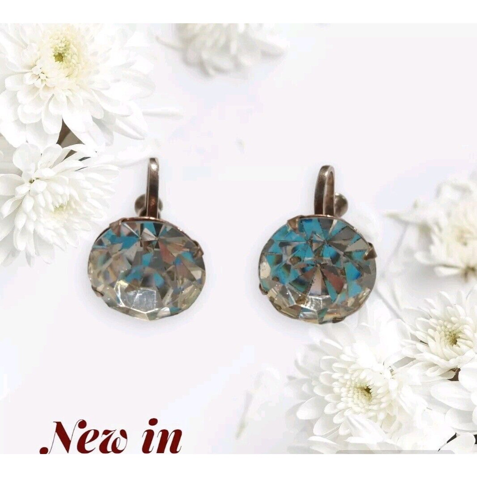 Vintage Sterling Silver 925 Crystal Screw Back Stud Earrings 14K Rose Gold