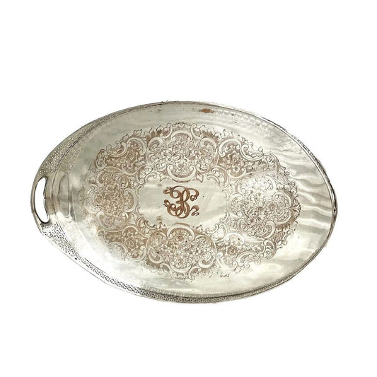Sheffield England For Jaccard Jewelry Co Silver On copper Pierced Serving Tray