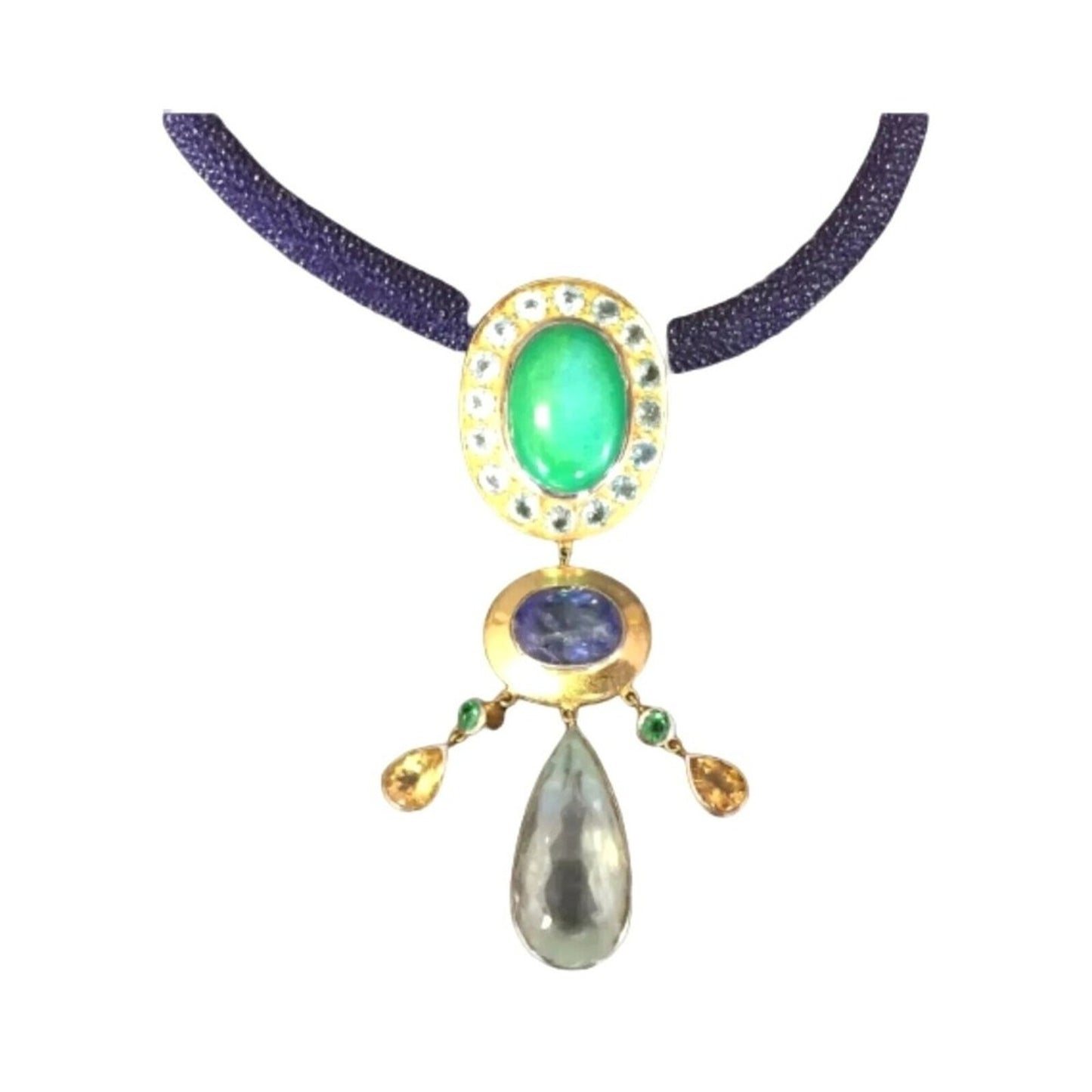 Women's Necklace Vintage Jadeite Tanzanite Aquamarine Stingray Sterling Silver