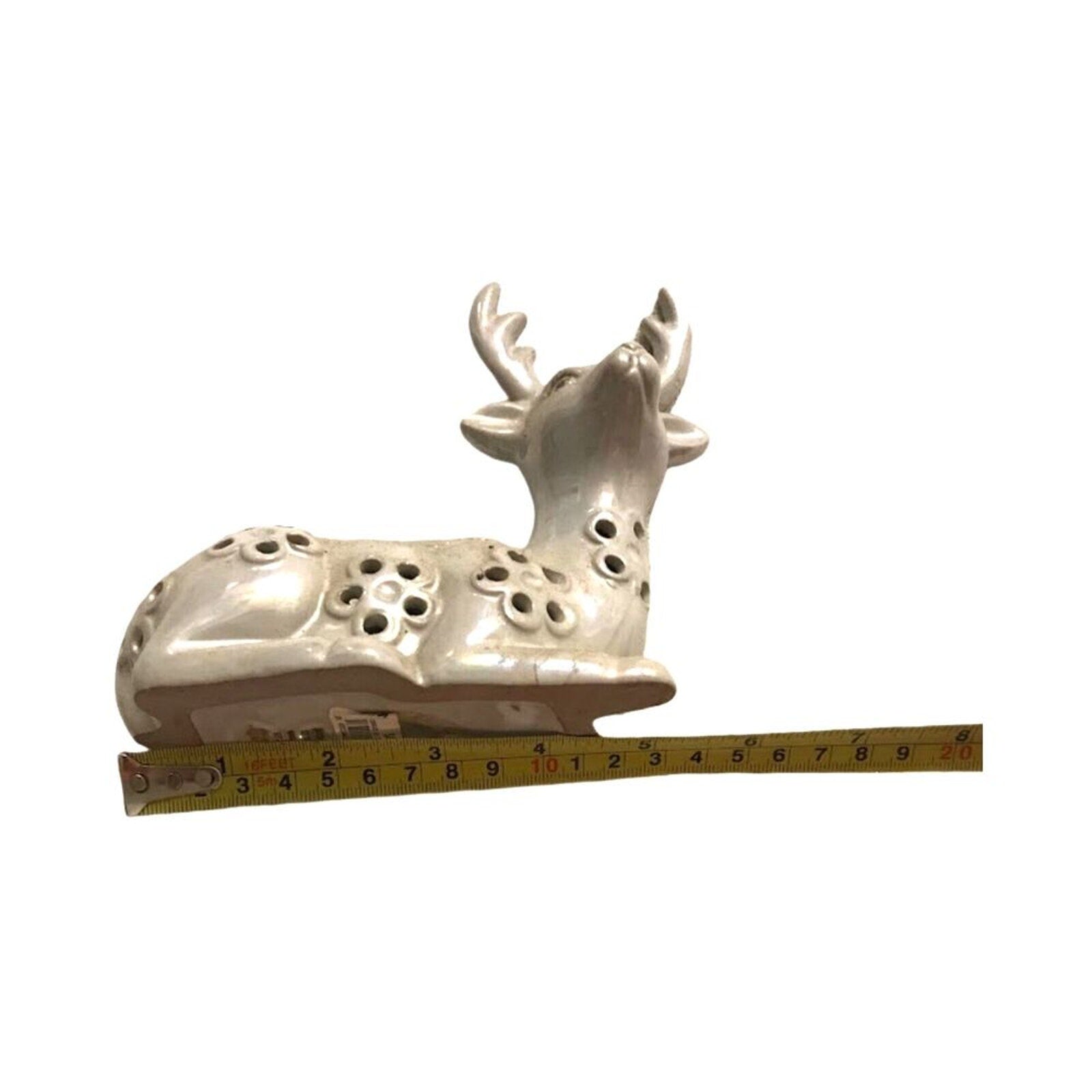 Ceramic White Deer Buck Potpourri Sachet Holder Reindeer