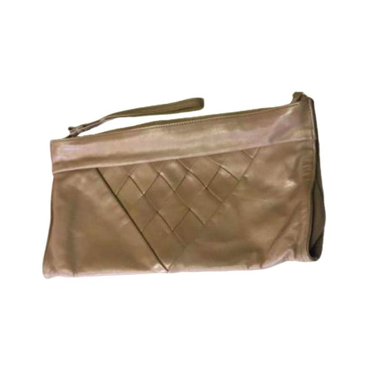 Vintage Tano Quilted Clutch Bag Purse Handbag Genuine Leather Brown Taupe
