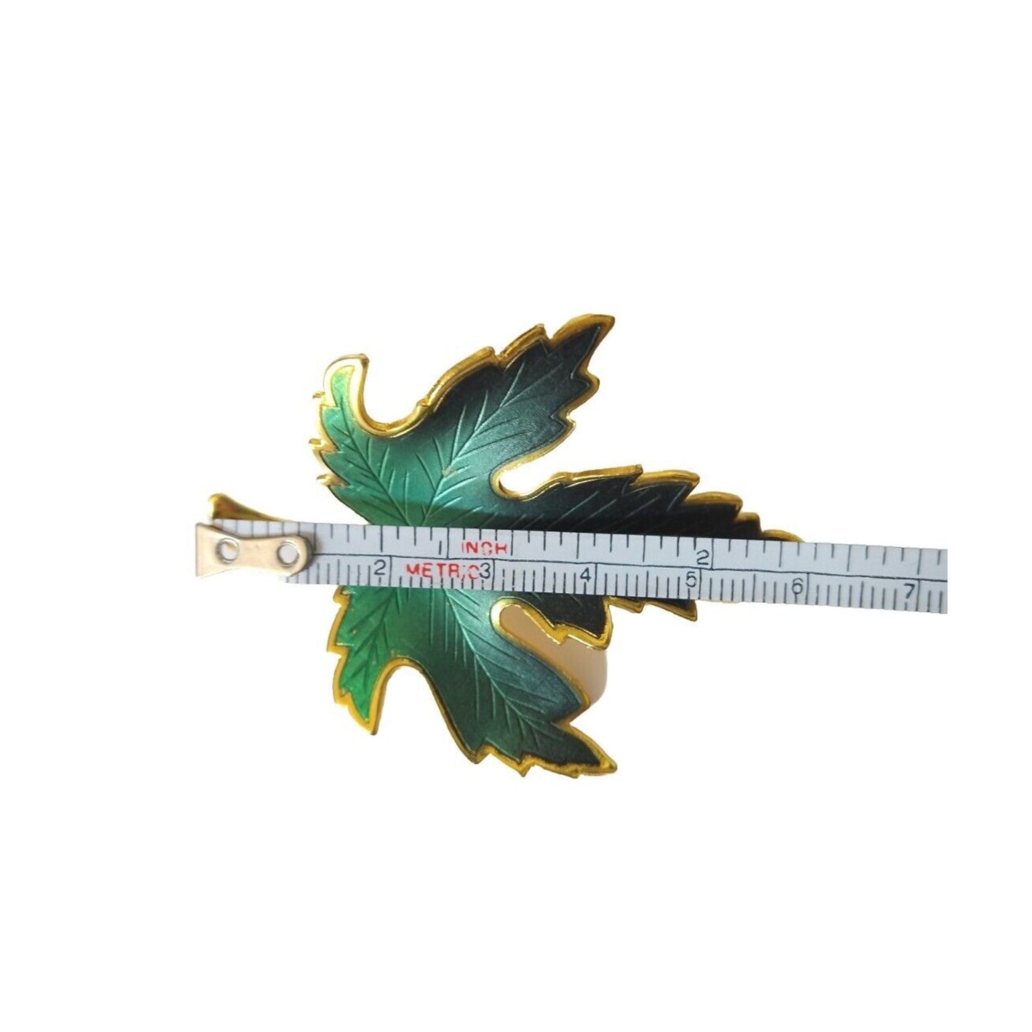 Vintage Women's Brooch Lapel Pin Leaf Green Enamel Gold Tone Estate Jewelry