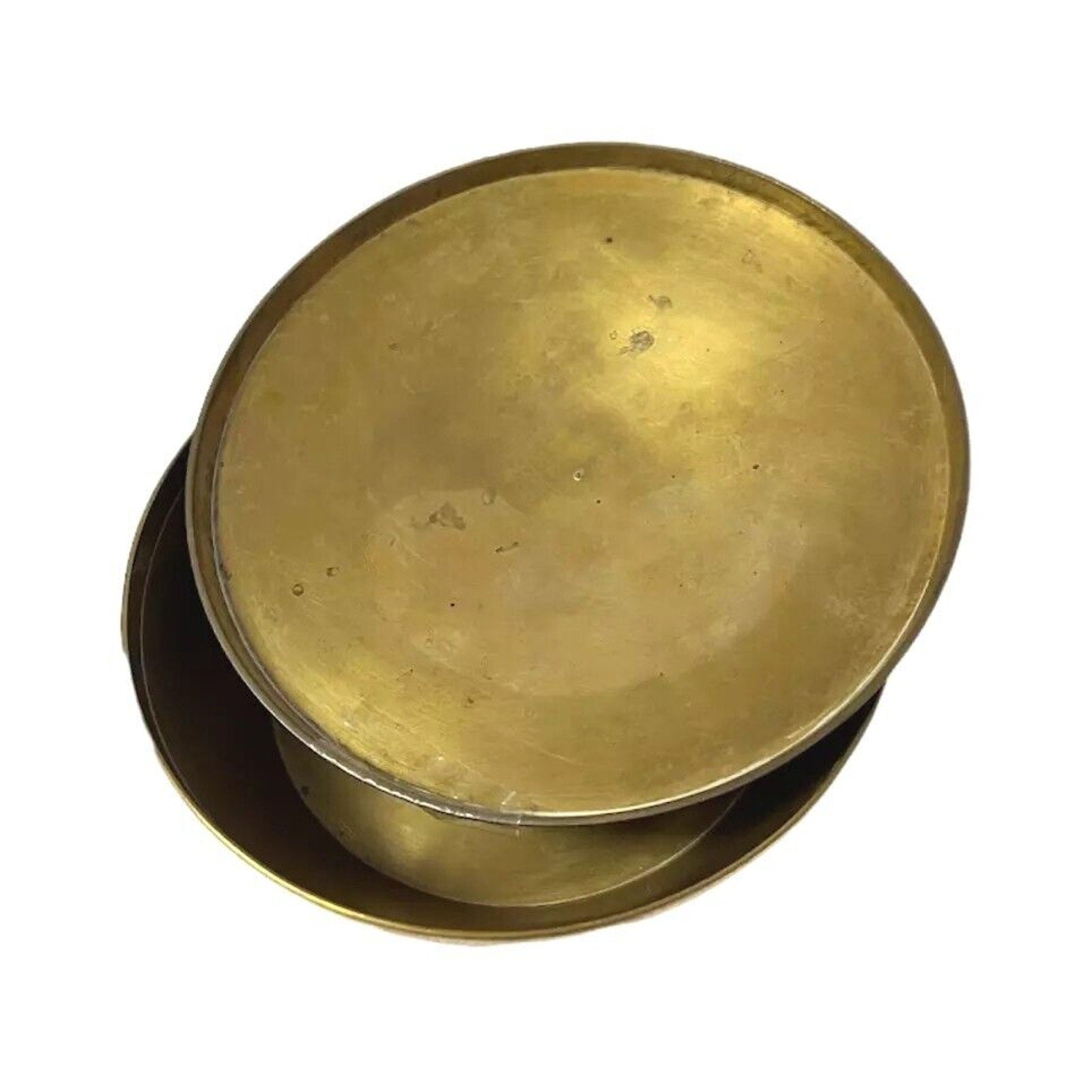 Vintage Brass Elephant Design Brass Bowl w Lid Round Footed Tibetan