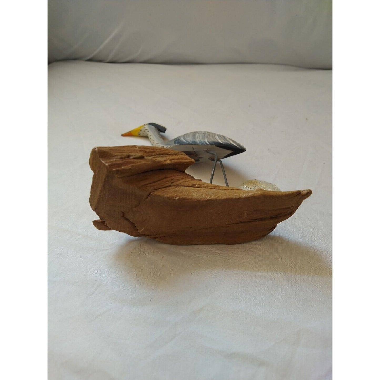 Casa Fernandez Gray Bird Figurine Hand Carved Hand Painted Stands On Drift Wood