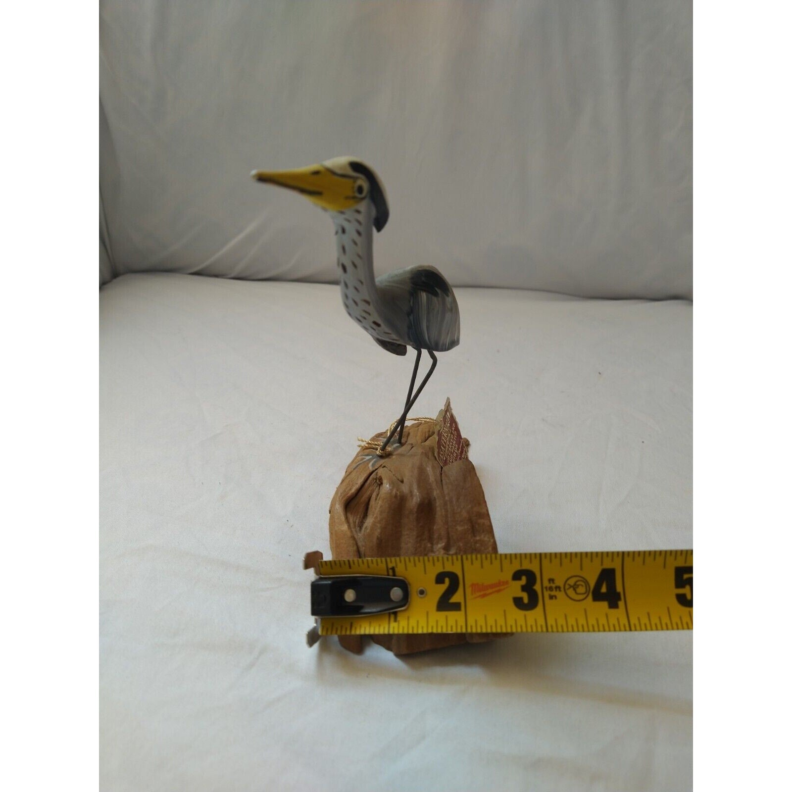 Casa Fernandez Gray Bird Figurine Hand Carved Hand Painted Stands On Drift Wood