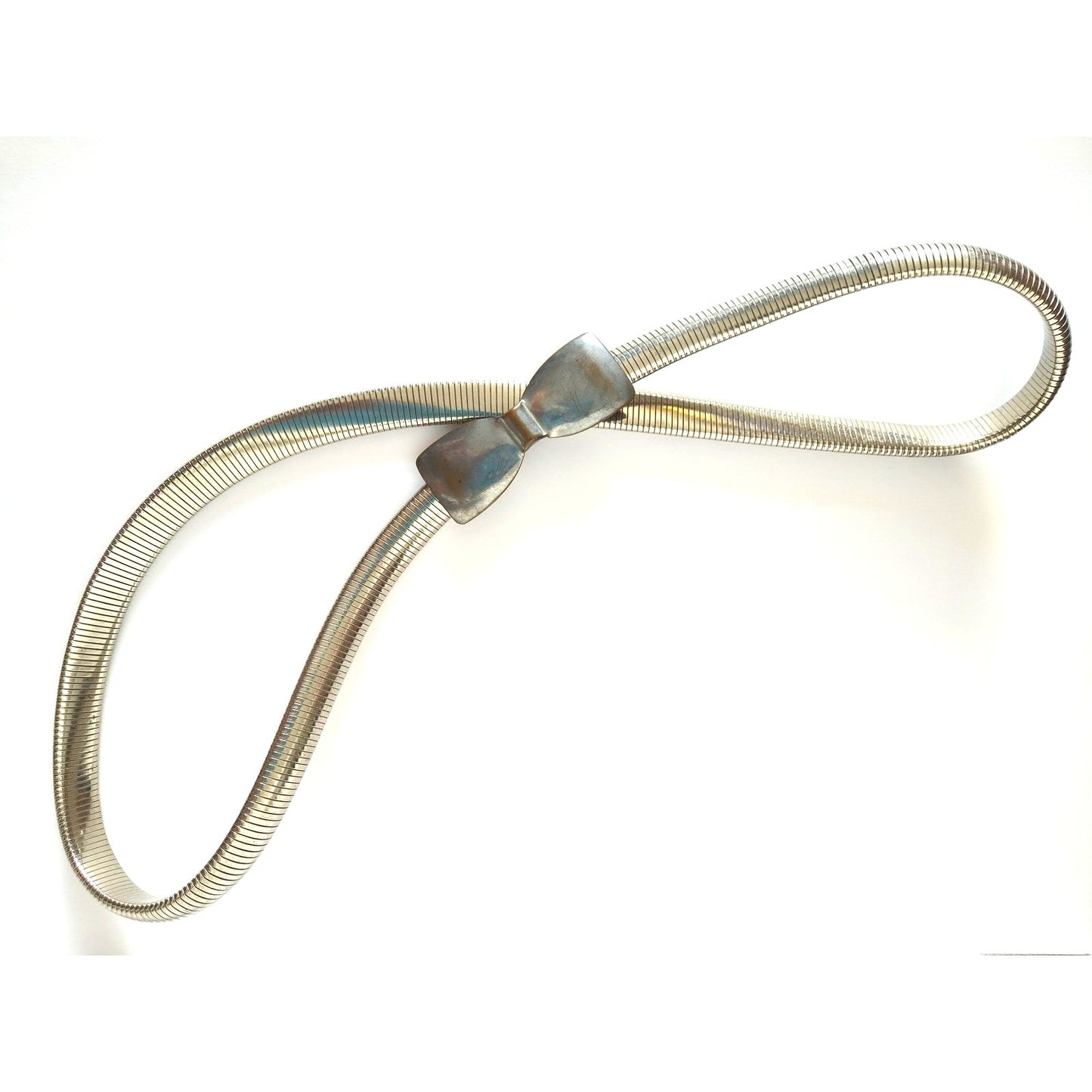 Womens Silver Tone Metal Stretch Bow Belt Vintage 23"