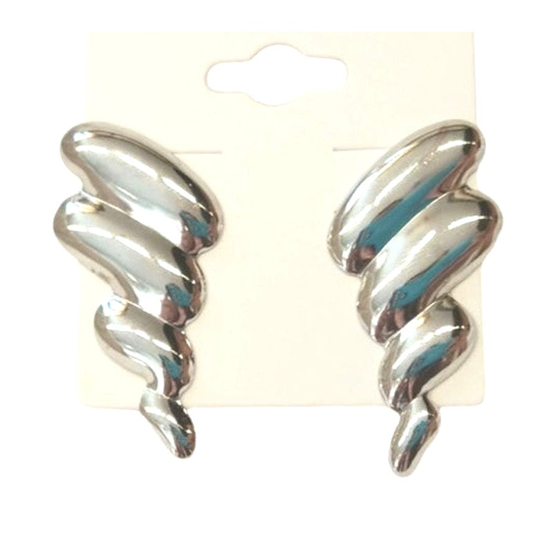 Vintage Art Deco Wings Dangle Earrings Silver Tone Post Screw Back