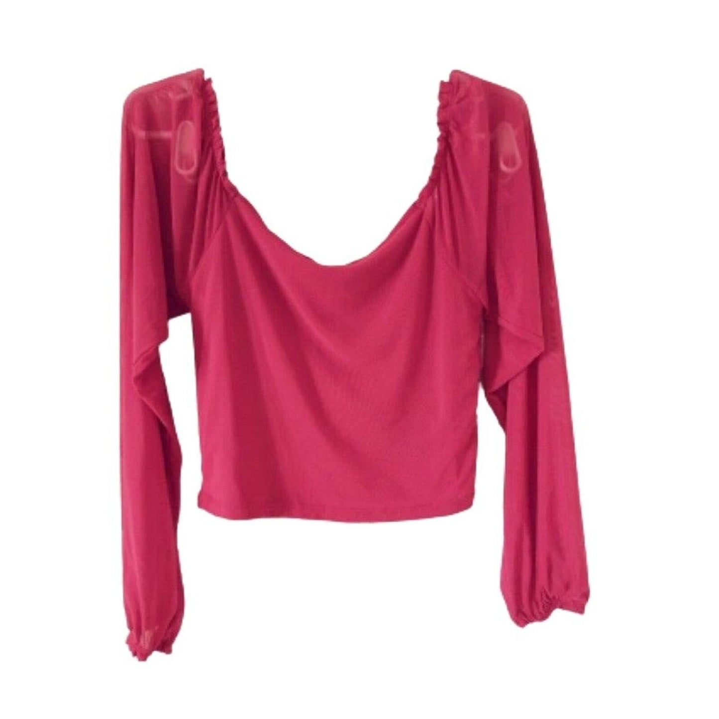 Almost Famous Burgundy Red Long Sleeve Crop Top Blouse Bustier - Women's Size L