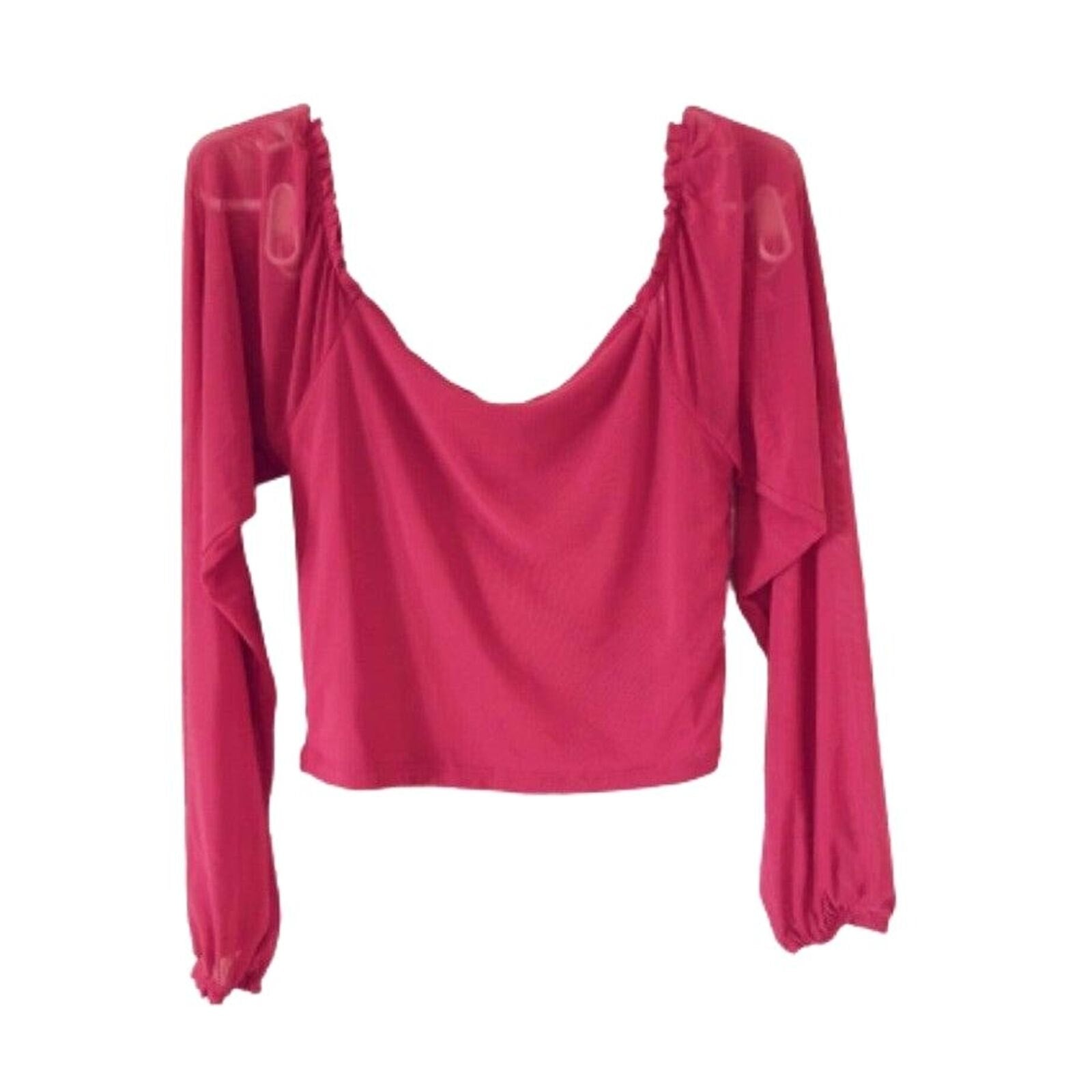 Almost Famous Burgundy Red Long Sleeve Crop Top Blouse Bustier - Women's Size L