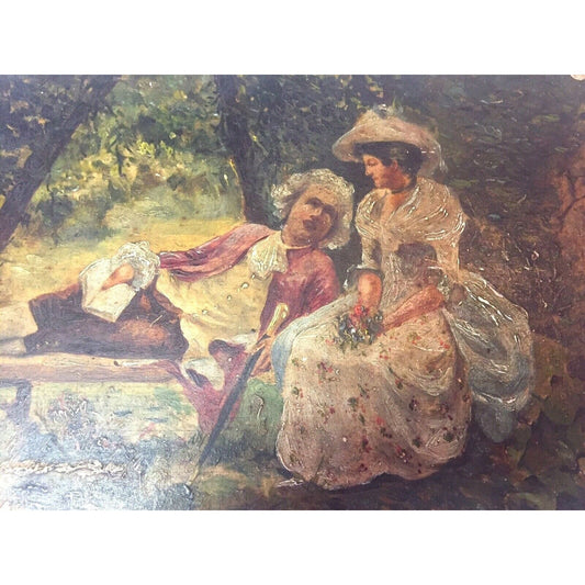 Renaissance Miniature Oil Painting On Board "Couple" M.Lopez Spain