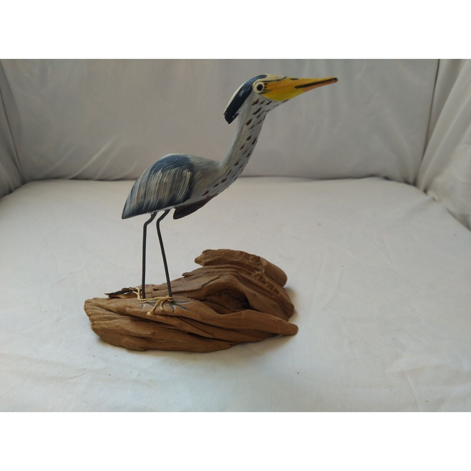 Casa Fernandez Gray Bird Figurine Hand Carved Hand Painted Stands On Drift Wood