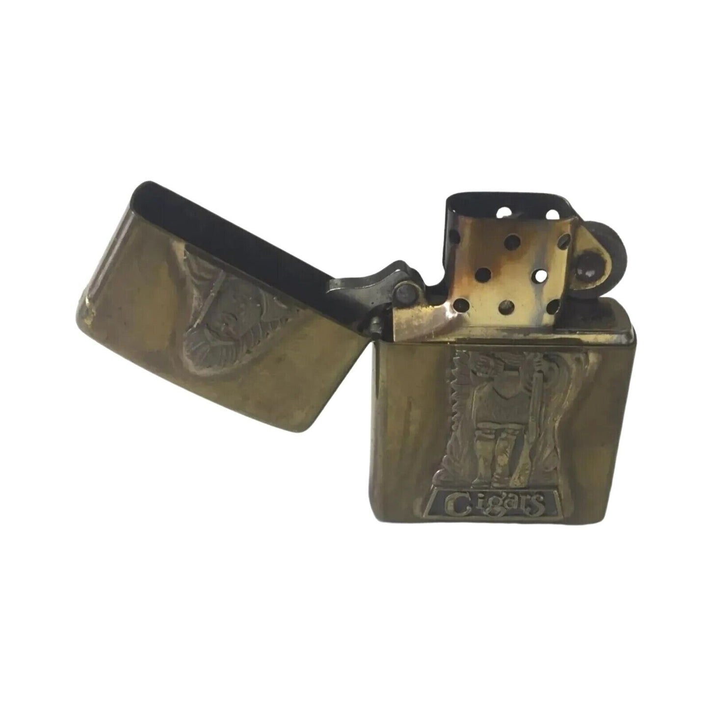 Brass Zippo Lighter Bradford Pa Usa Native American & Marcus Garvey Hero Coin