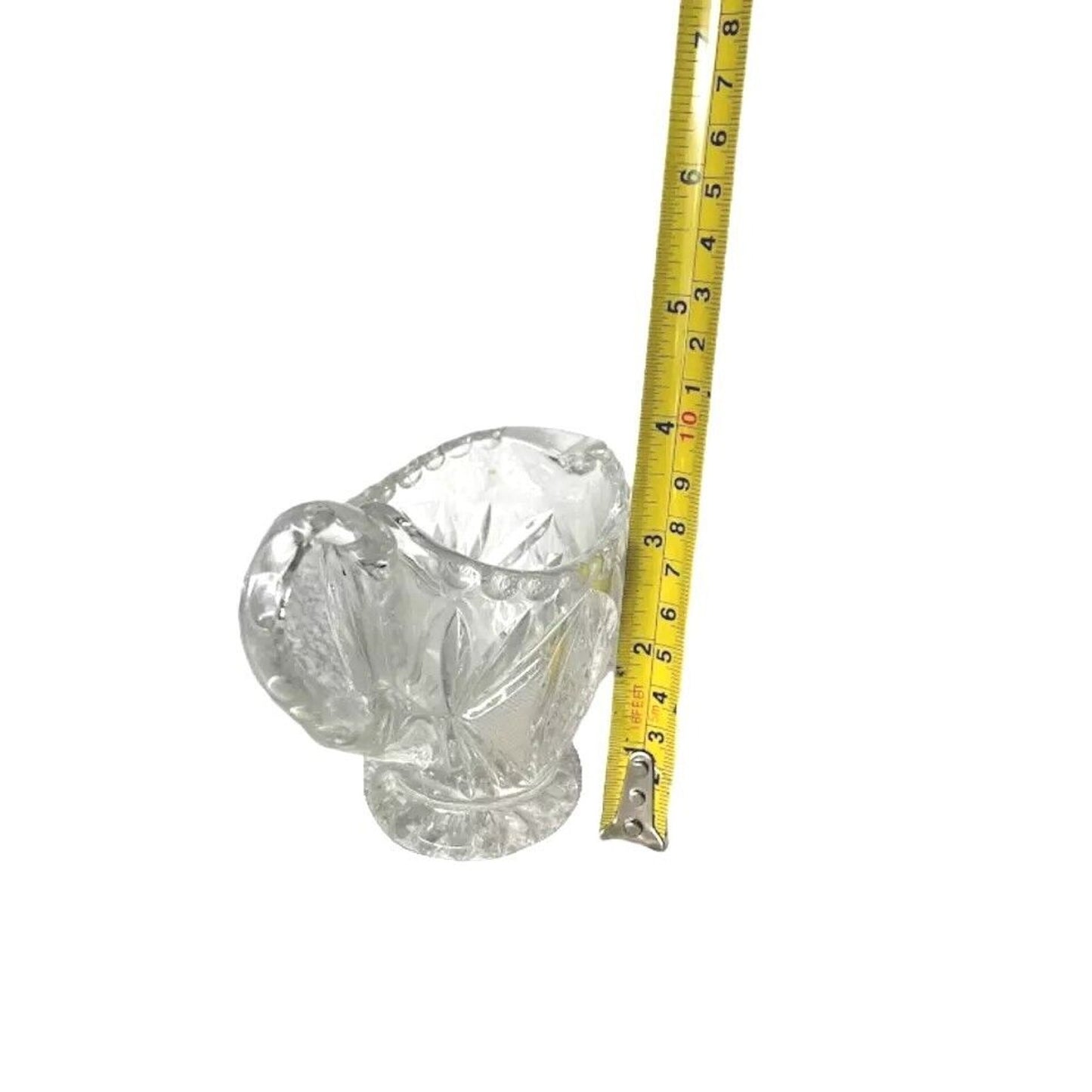 Vintage Pitcher Jug Creamer Clear Crystal Glass Diamond File Star Cross Pattern