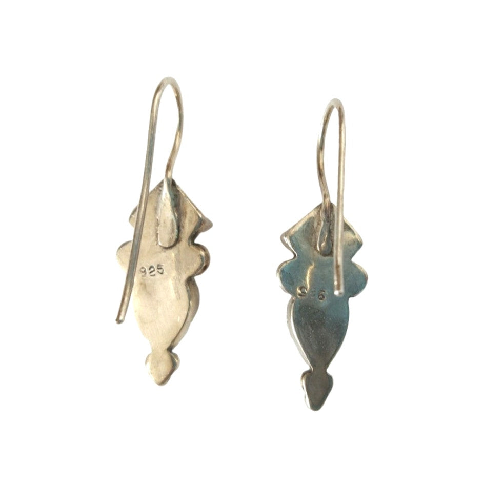 Vintage Art Deco Amethyst & Moonstone Dangle Earrings Sterling Silver 925 Hook