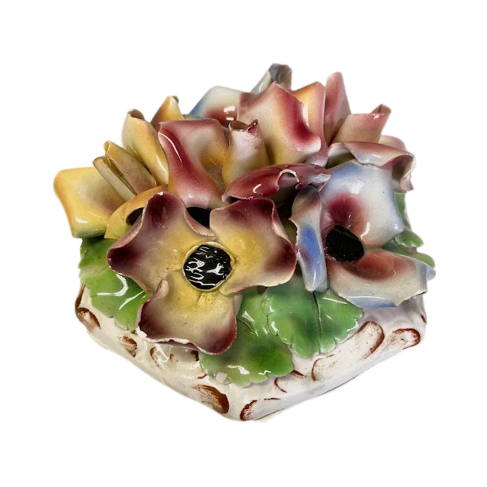 Vintage Italian Nigelle Floral Ceramic Trinket Box, 1950s Stamped Italy