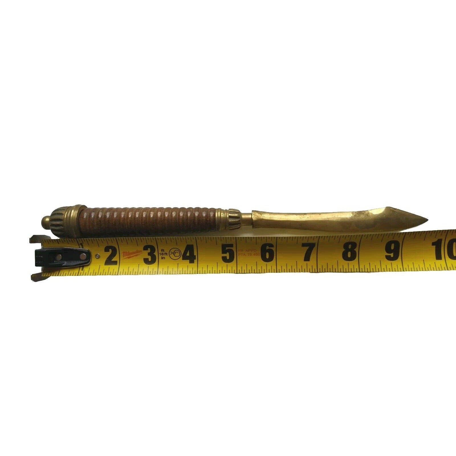 Antique Vintage Letter Opener Knife Gold Tone Brass W/ Wooden Handle