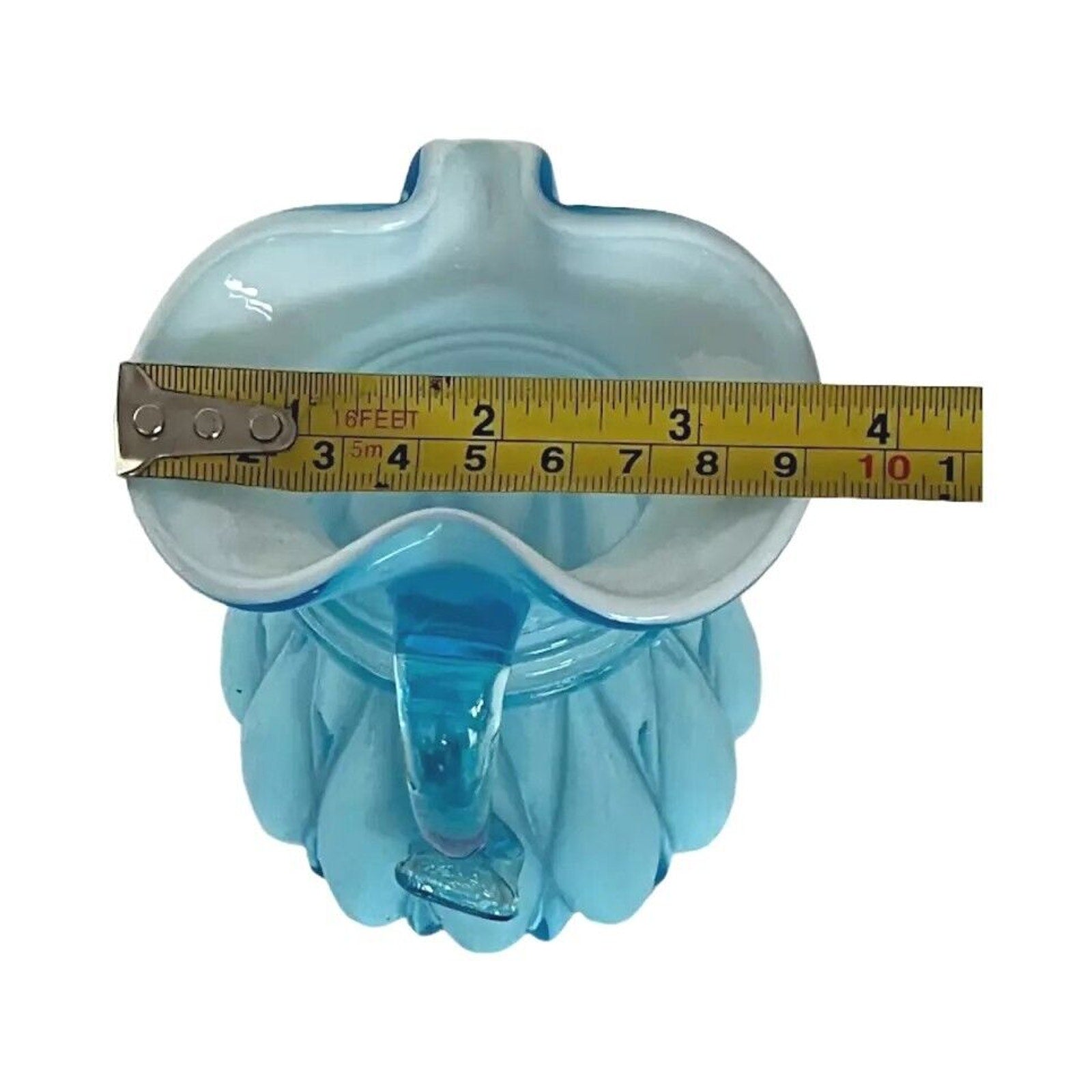 Kanawha Art Glass Pitcher Melon Rib Form White Opalescent Cased Blue Unmarked