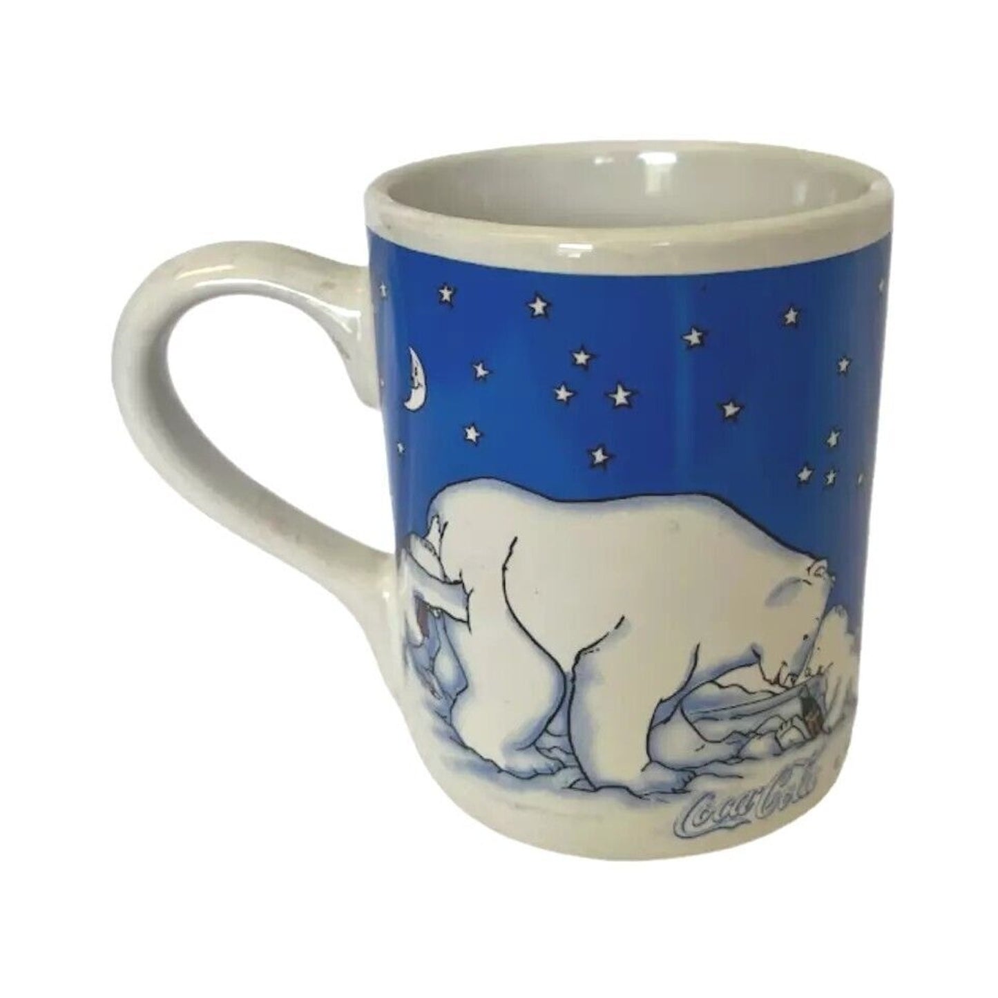 Vintage 1996 Coca Cola Polar Bear Blue Coffee Mug Gibson Collectible Official