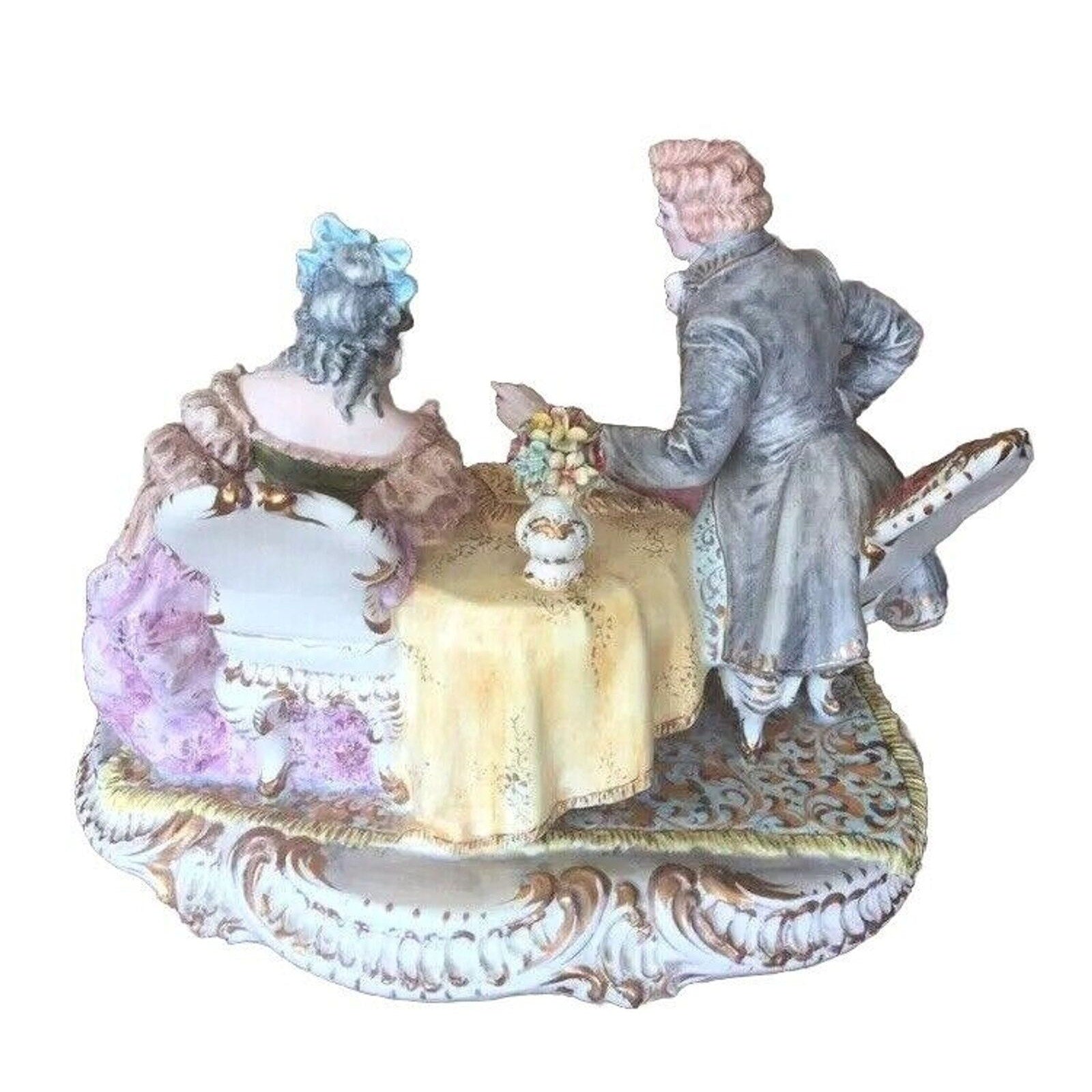 Antique Rococo Majolica Porcelain Figurine Lady And Gentleman Italy