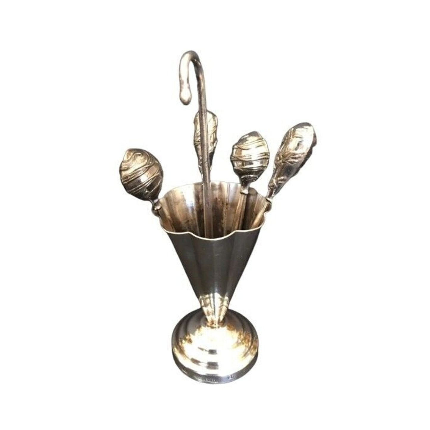 Antique Hazorfim Israel Umbrella 4 Toothpicks Holder Sterling Silver Judaica