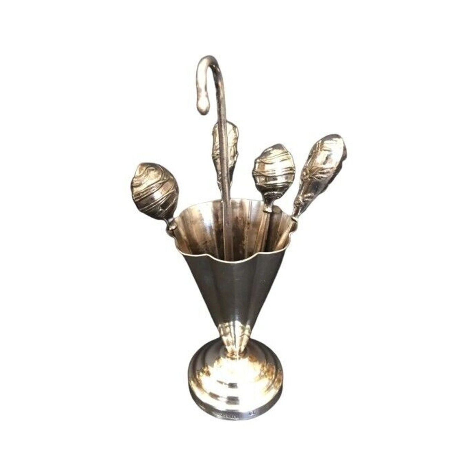 Antique Hazorfim Israel Umbrella 4 Toothpicks Holder Sterling Silver Judaica