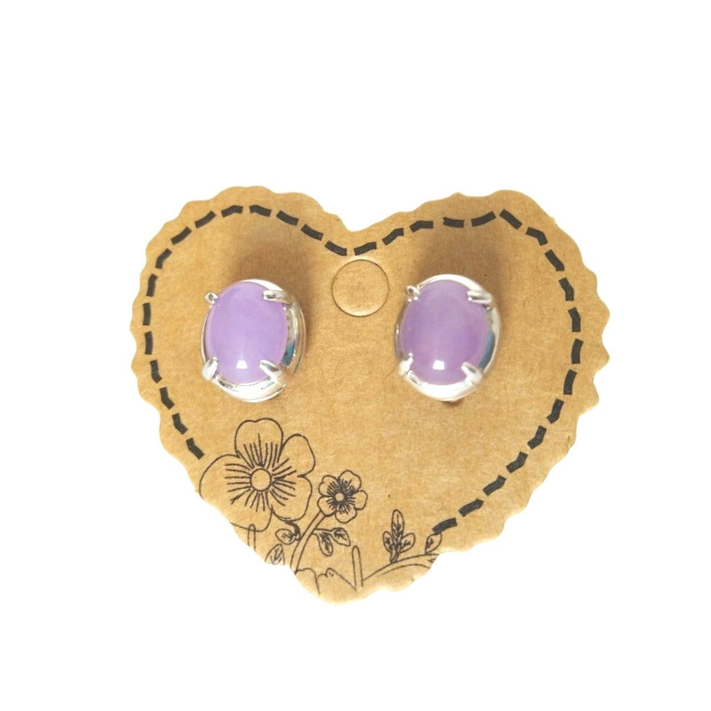Oval Cut Cabochon Lavender Jade Stud Earrings Sterling Silver 925 Post