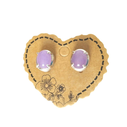 Oval Cut Cabochon Lavender Jade Stud Earrings Sterling Silver 925 Post