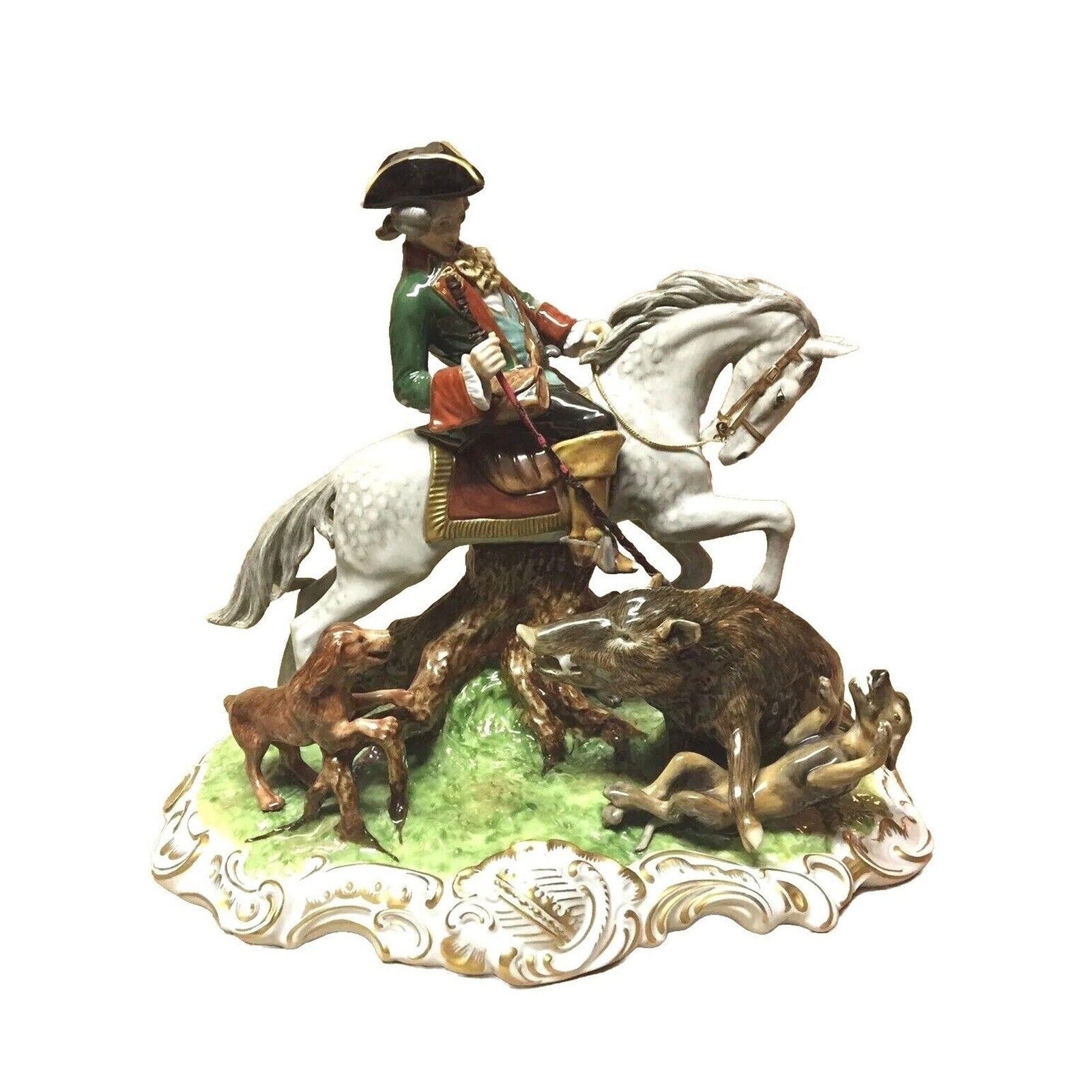 Unterweissbach Dresden Glazed Porcelain Hunter on Horse Figurine from Germany