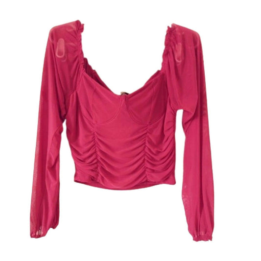 Almost Famous Burgundy Red Long Sleeve Crop Top Blouse Bustier - Women's Size L