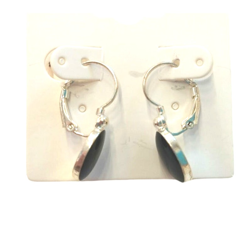 Oval Cut Black Onyx Dangle Drop Earrings Sterling Silver Plated Lever Back