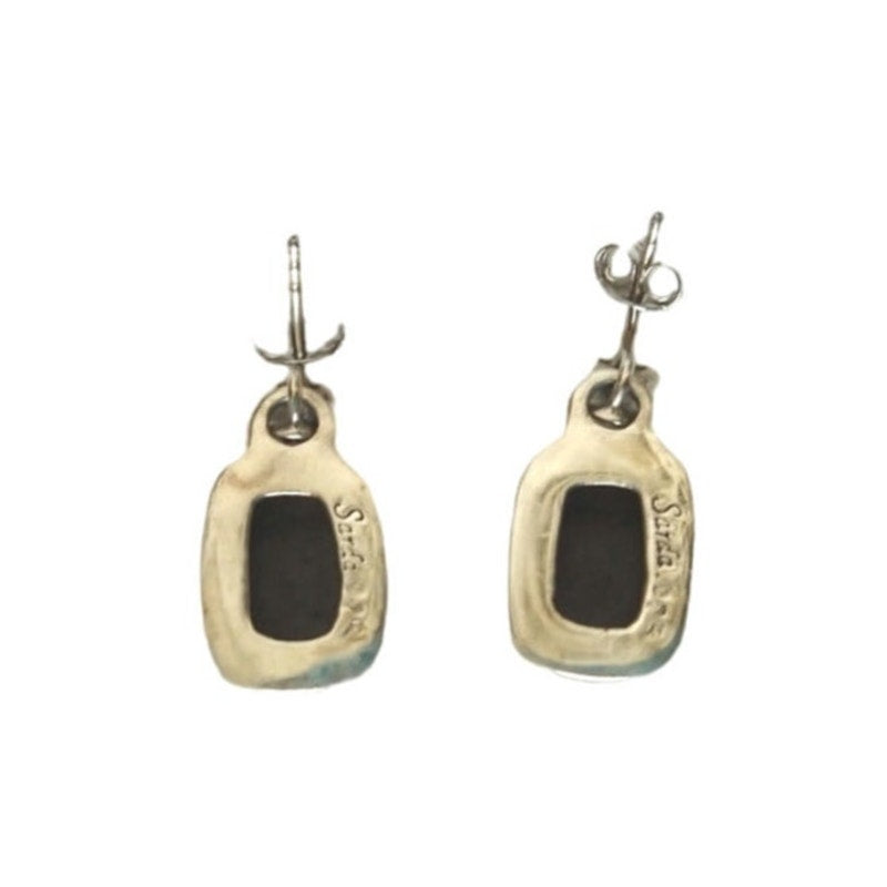 Vintage Sarda Cushion Cut Green Turquoise Dangle Earrings Sterling Silver 925
