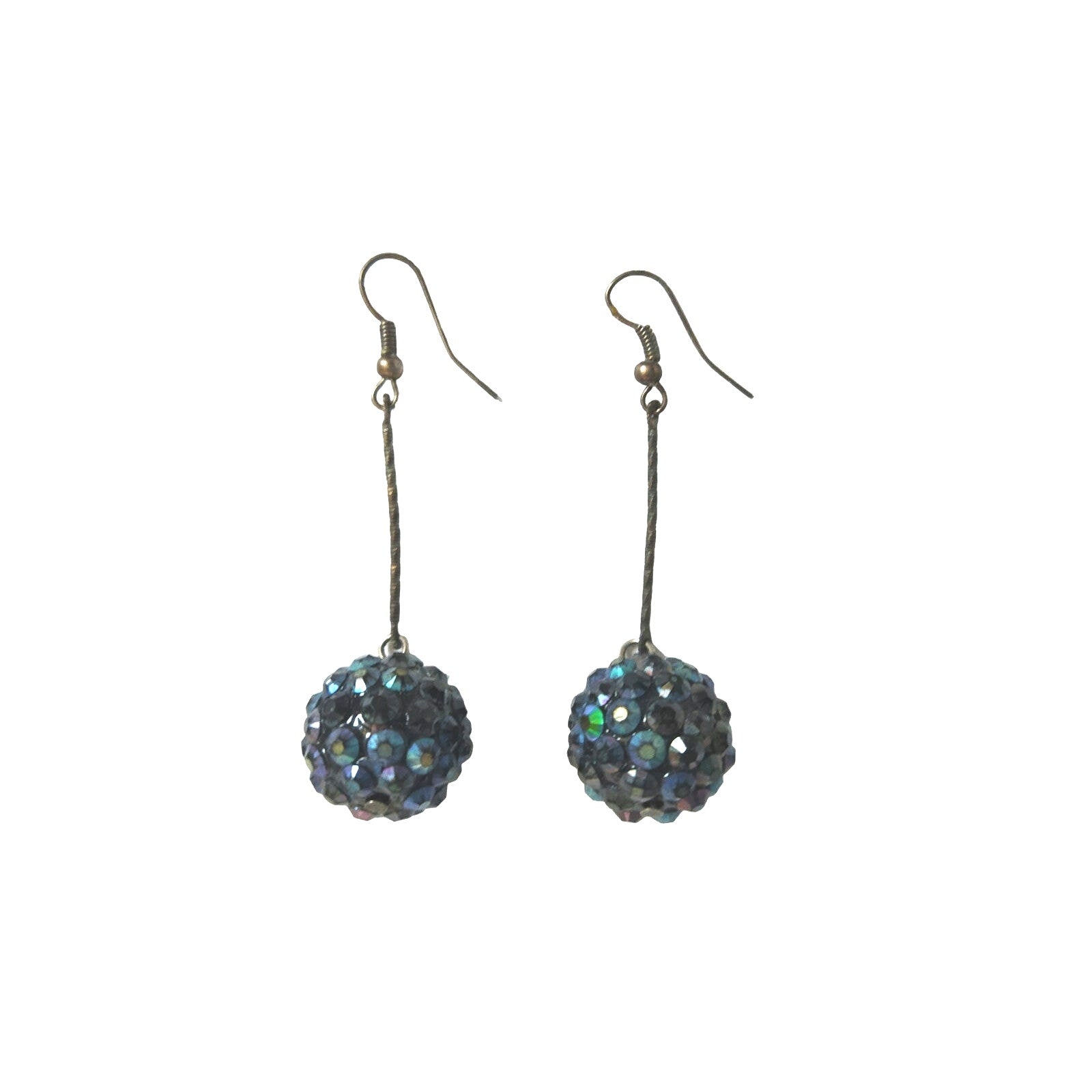 Vintage Sparkling Crystal Disco Ball Dangle Earrings Navy Shamballa Bead
