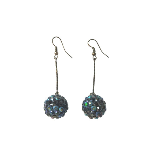 Vintage Sparkling Crystal Disco Ball Dangle Earrings Navy Shamballa Bead