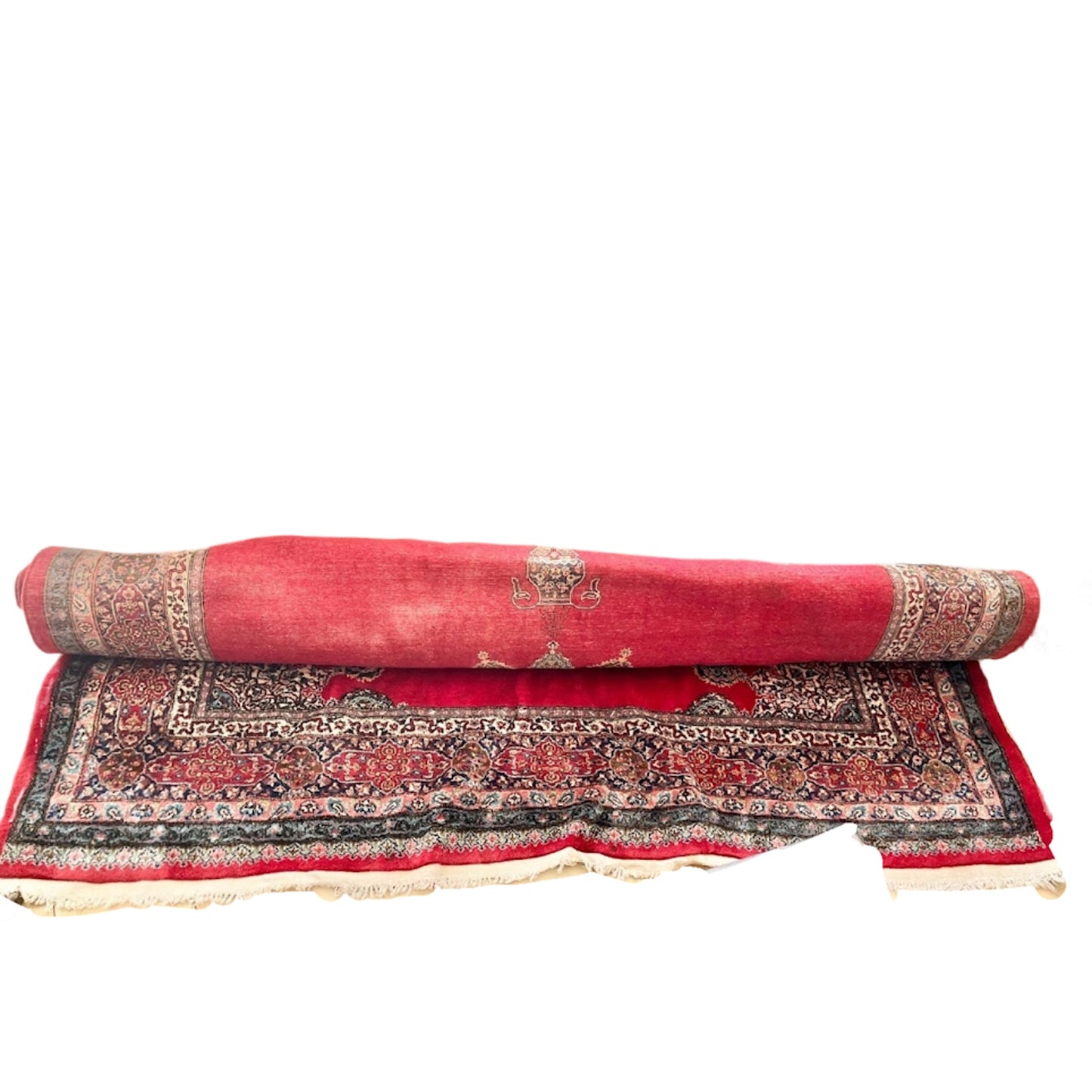 Vintage Red Wool Floral Large Rug 10x7 Handmade Living Room Rug