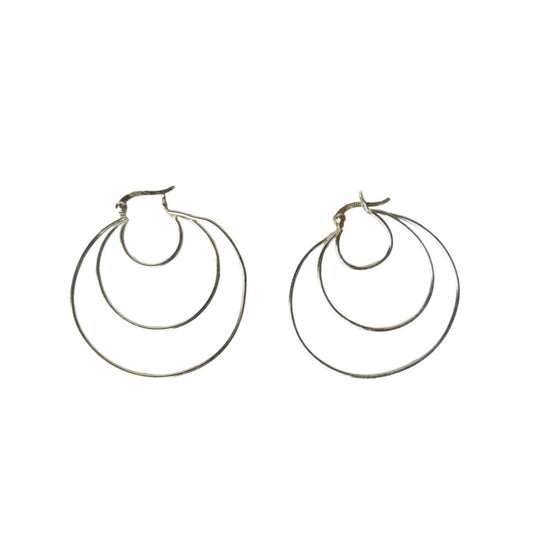 Triple Layer Shiny Hoops Earrings Signed THA Sterling Silver 925 Hoop