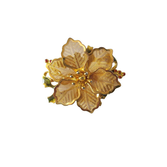 KC Women's Flower Brooch Pin Gold Tone Enamel Designer Signed Fashion Jewelry