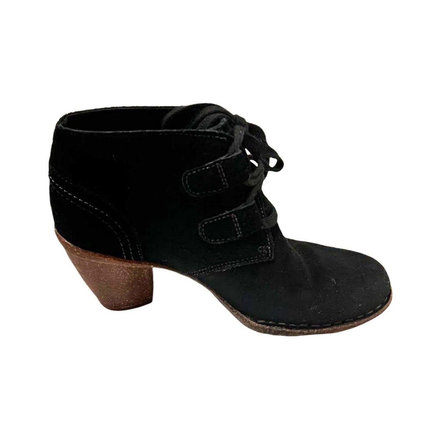 Clarks Women's Ankle Boots Genuine Leather Black 7M Low Heel Lace Up