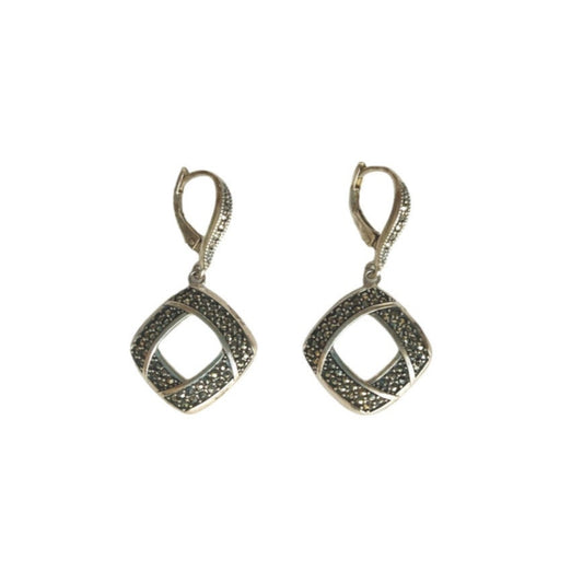 Vintage Judith Jack Marcasite Dangle Earrings Sterling Silver 925 Lever Back