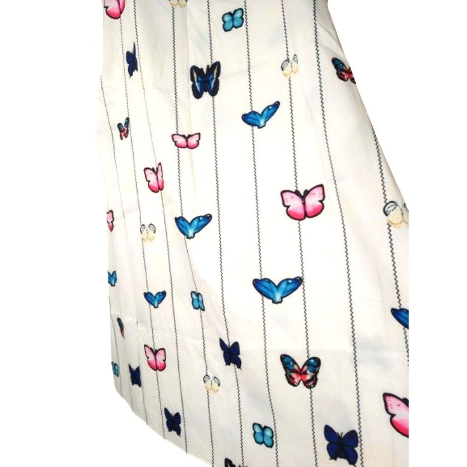 White Butterflies Maxi Dress with Pockets Size L Sleeveless