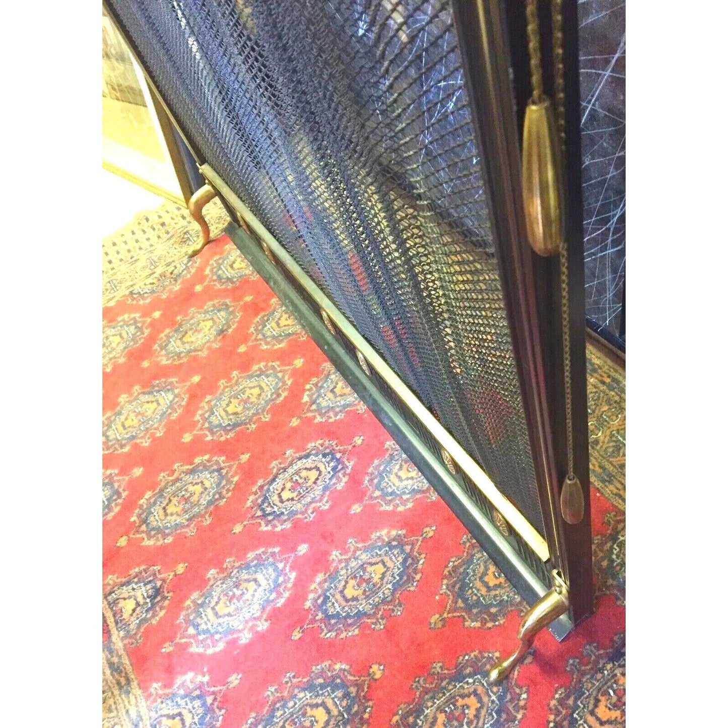 Antique Flexscreen Norwich NY Solid Brass/Iron Fireplace Screen Andirons Tools