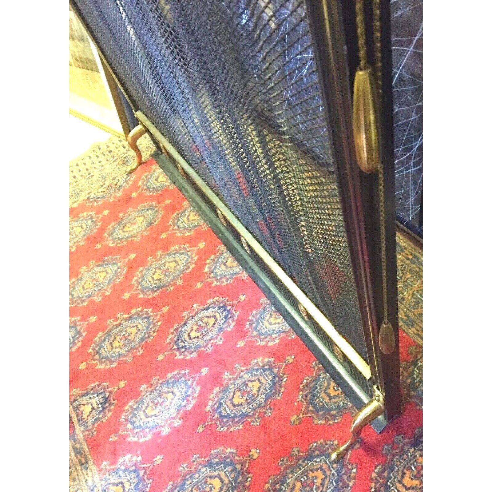 Antique Flexscreen Norwich NY Solid Brass/Iron Fireplace Screen Andirons Tools