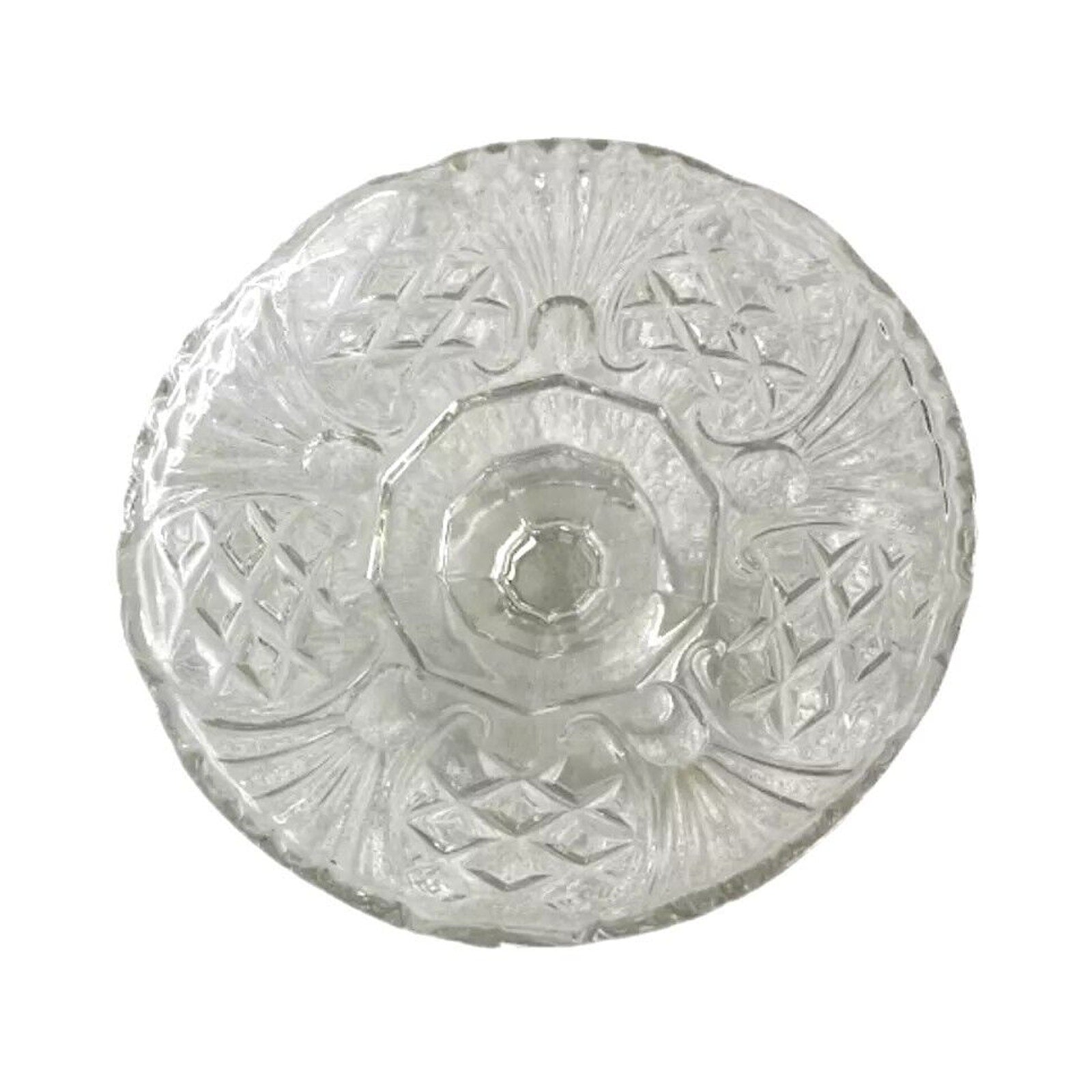 Mid Century W. Germany Crystal Pedestal Cake Plate Pressed Sunburst Beyer Glass