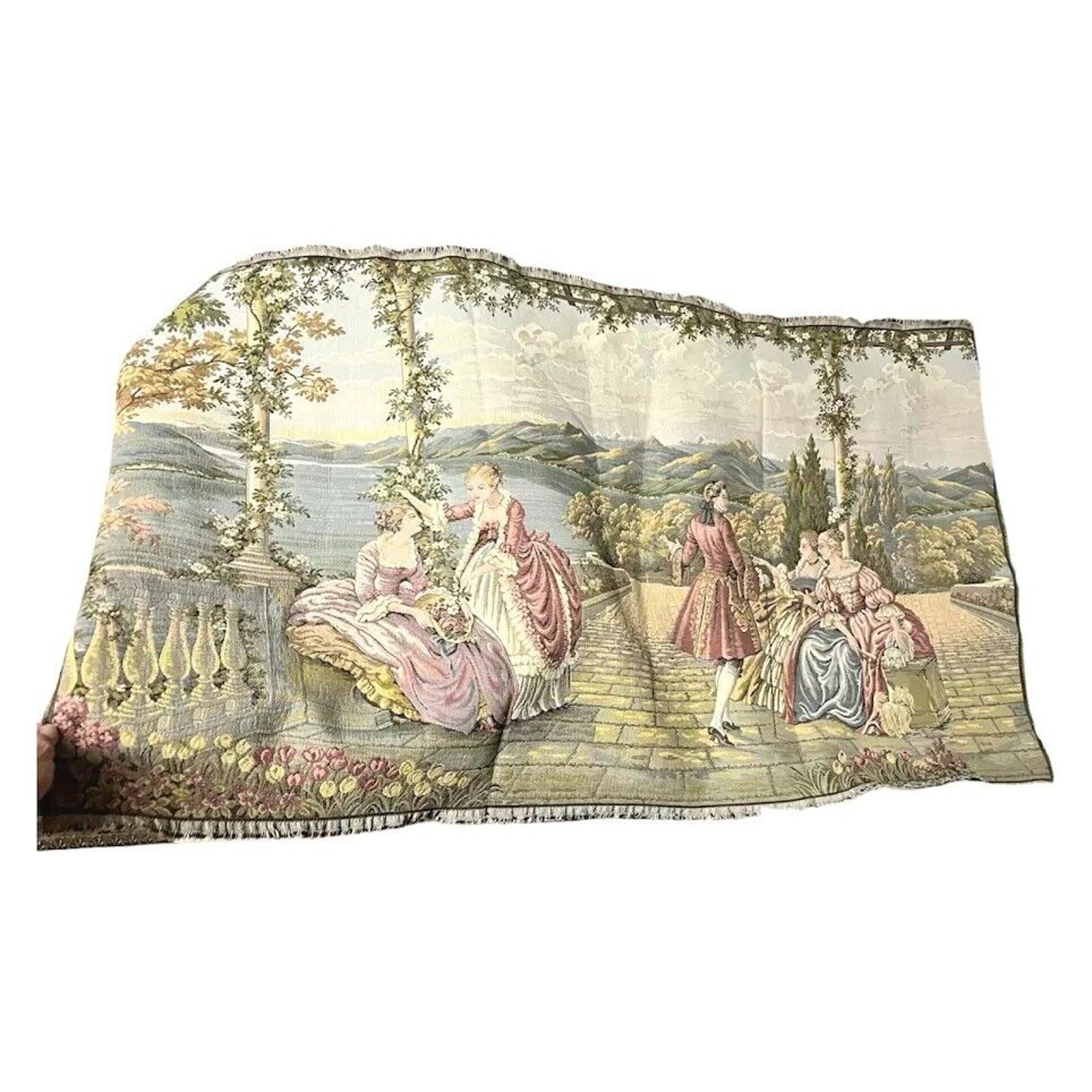 Vintage Italian Tapestry of Ladies & Gentleman Long Cotton Blend