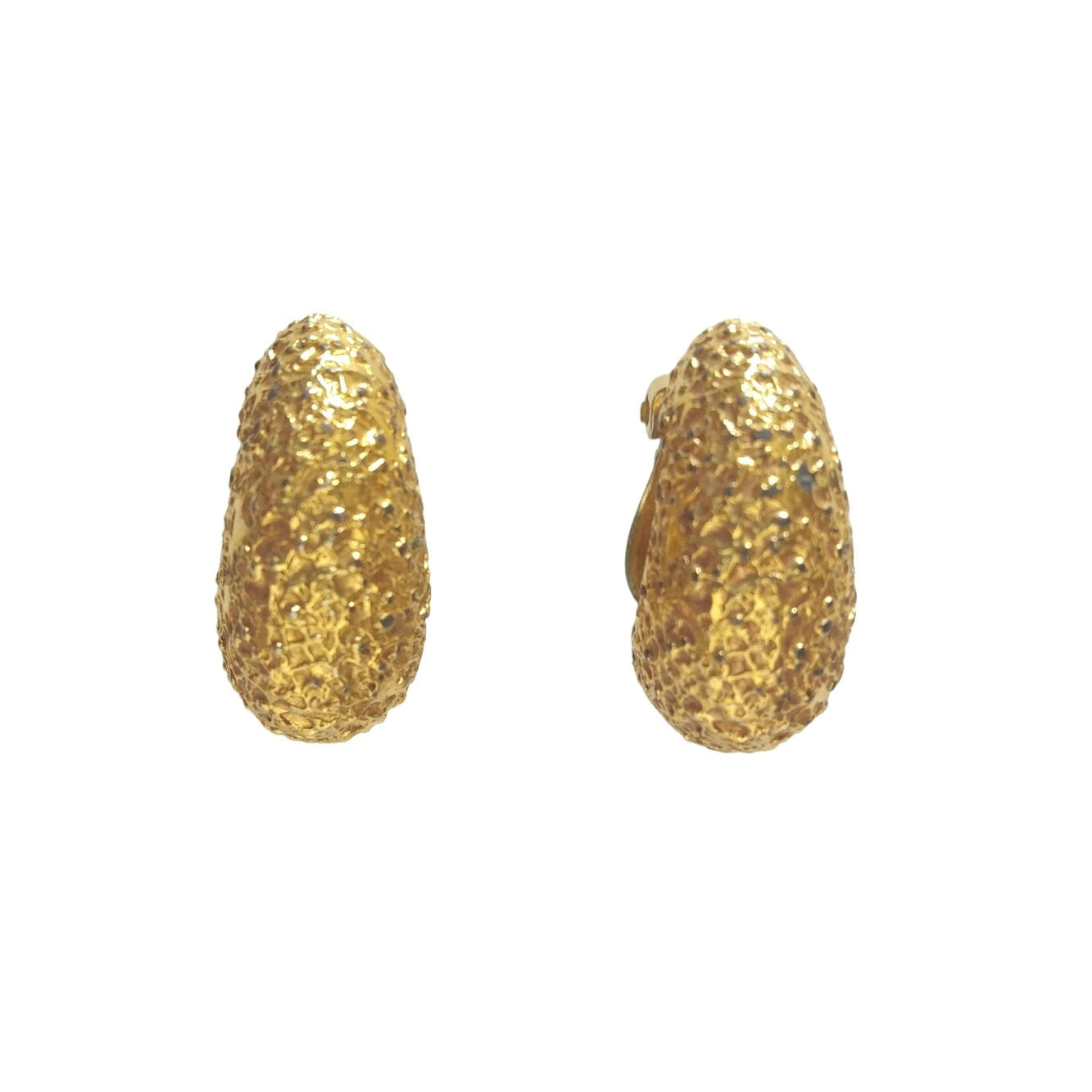 Vintage Joseph Mazer Shiny Gold Tone Nugget Textured Dome Shaped Ear Clip On
