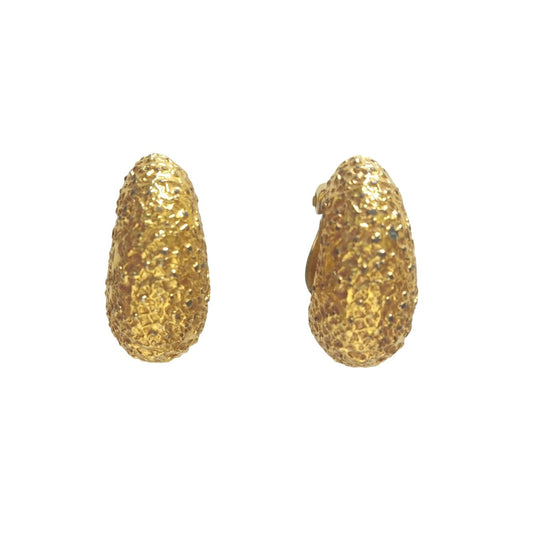 Vintage Joseph Mazer Shiny Gold Tone Nugget Textured Dome Shaped Ear Clip On